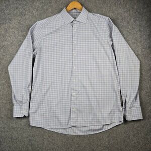 Eton Dress Shirt Mens 17.5 44 Blue Plaid Contemporary Fit Button Down Luxury